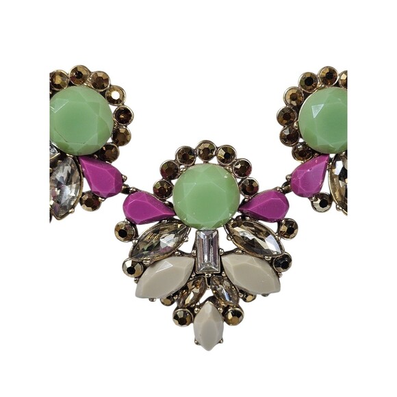 J. CREW COSTUME STATEMENT NECKLACE GREEN PURPLE GOLD RHINESTONES Bold Chunky - Picture 3 of 7